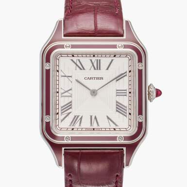 View full screen - View 1 of Lot 46. Reference WGSA0053 Santos-Dumont | A limited edition platinum wristwatch with burgundy lacquer inlays, Circa 2022.