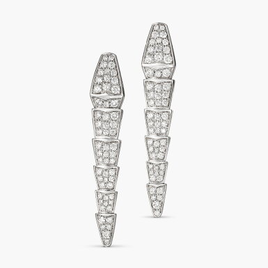 View full screen - View 1 of Lot 1723. Pair of Diamond 'Serpenti Viper' Pendent Earrings | 寶格麗 | 鑽石 'Serpenti Viper' 耳墜一對.