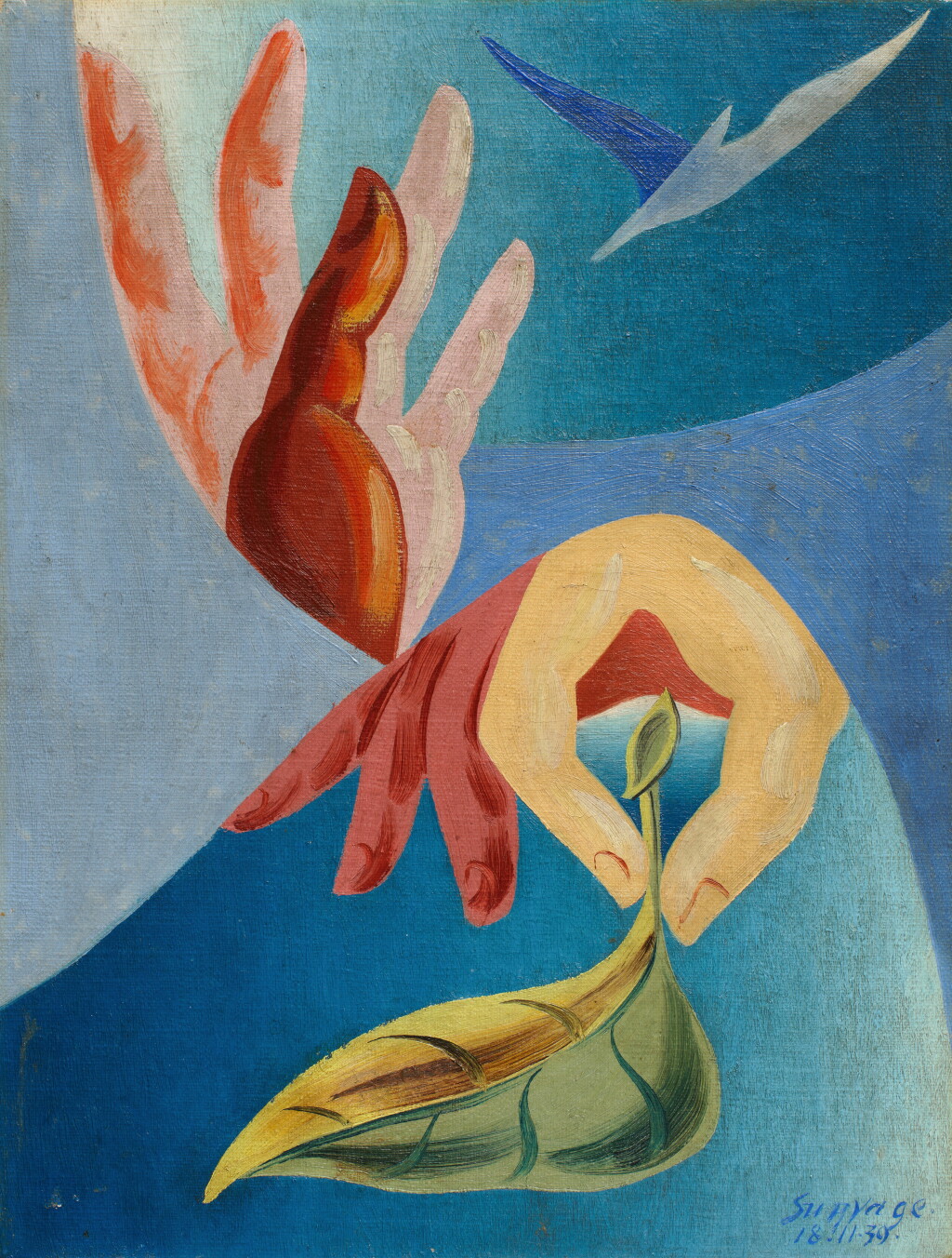 View full screen - View 1 of Lot 2175. Mains, feuille et oiseau.