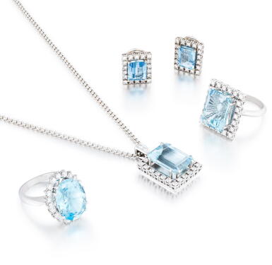View full screen - View 1 of Lot 255. Aquamarine and diamond demi-parure.