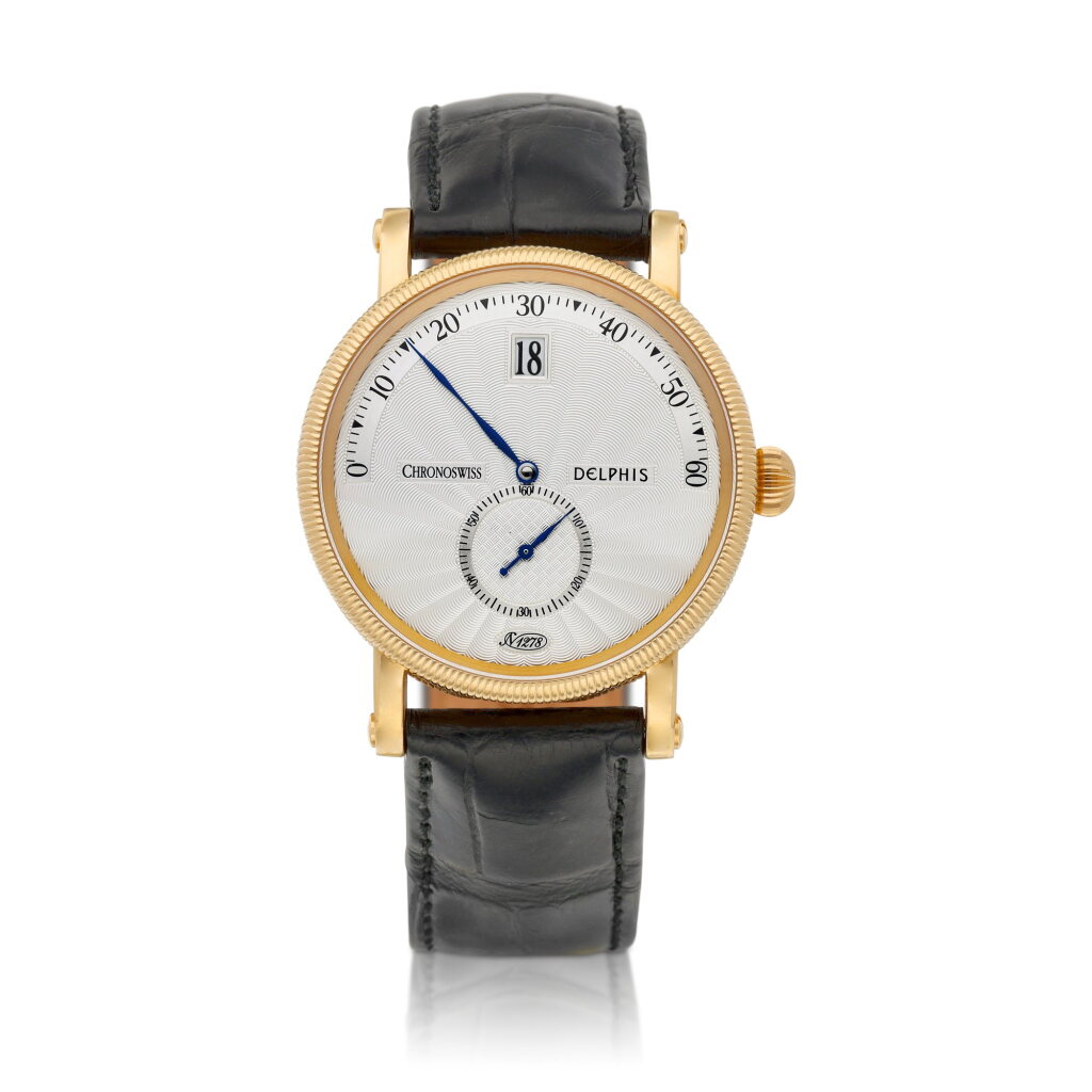 View full screen - View 1 of Lot 8865. Delphis, Reference CH 1421 | A yellow gold jumping hours wristwatch with retrograde minutes, Circa 2007 Delphis | 型號CH 1421 | 黃金跳時腕錶,備逆跳分鐘,約2007年製.