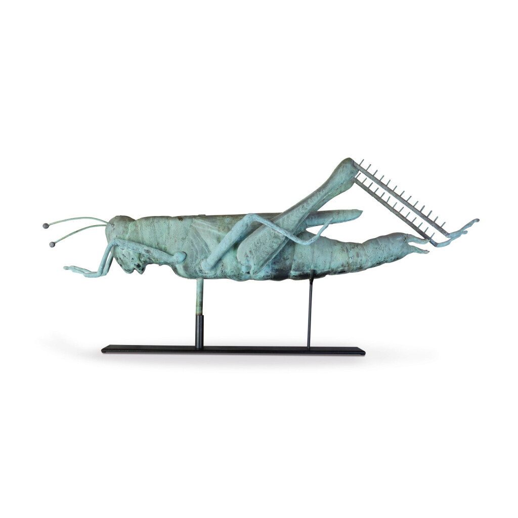 View full screen - View 1 of Lot 20. FINE AND RARE MOLDED FULL-BODIED SHEET COPPER AND ZINC GRASSHOPPER WEATHERVANE, E.G. WASHBURNE & COMPANY, NEW YORK, CIRCA 1915.
