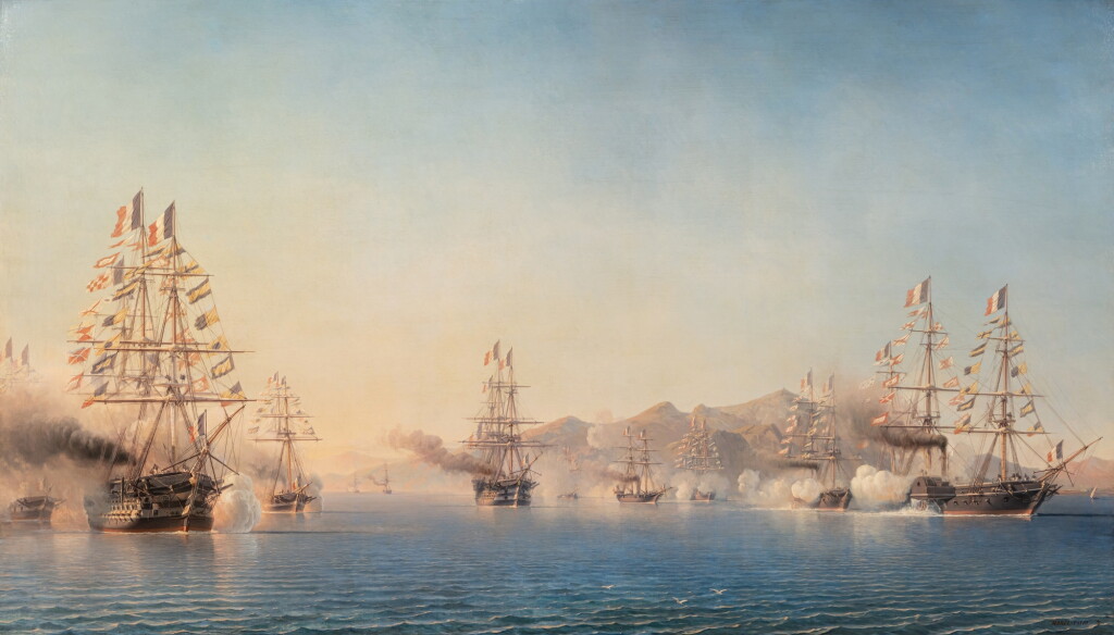 View full screen - View 1 of Lot 57. The arrival of the Prince-President Napoléon III in the Toulon harbor, on 27 September 1852 | L'arrivée sur la rade de Toulon du Prince-Président Napoléon III, le 27 septembre 1852.