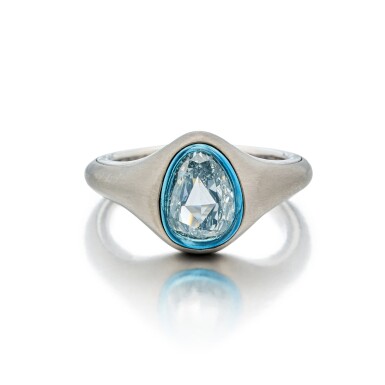 View full screen - View 1 of Lot 65. Titanium and Fancy Gray-Blue Diamond Ring.