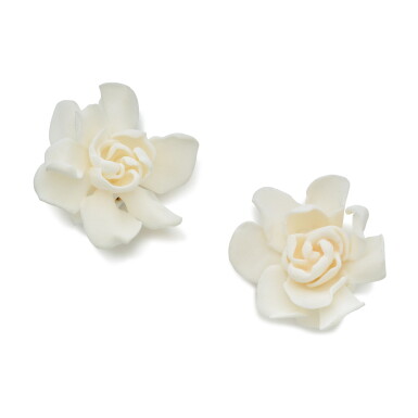 View full screen - View 1 of Lot 324. Pair of Resin ‘Gardenia’ Earclips, Paris.