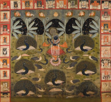 View full screen - View 1 of Lot 70. A Pichhavai depicting Morkuti, India, Rajasthan, Nathdwara, 19th century.