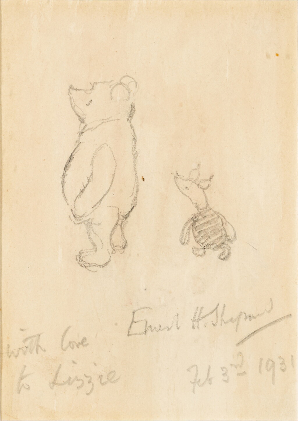 View full screen - View 1 of Lot 138. E. H. Shepard | Pooh & Piglet, pencil drawing, 1931.