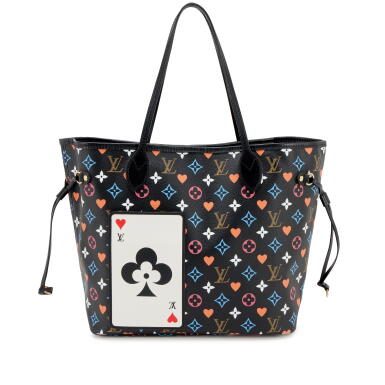 View full screen - View 1 of Lot 187. Black, Red, Blue, and White Monogram Canvas Game On Neverfull MM Gold Hardware, 2021.