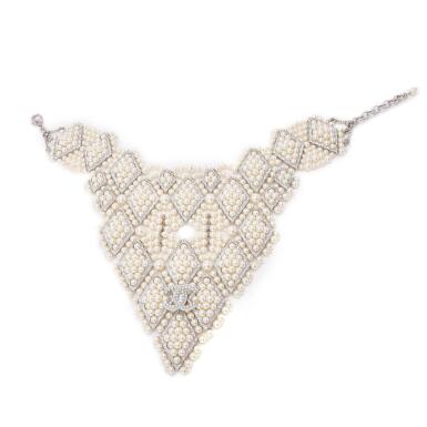 View full screen - View 1 of Lot 173. White Imitation Pearl, Strass, and Silver Metal Collar Necklace, 2019.