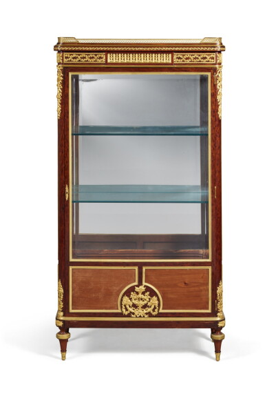 View full screen - View 1 of Lot 165. A Louis XVI Style Gilt-Bronze Mounted Plum Pudding Mahogany Vitrine by François Linke, Late 19th Century.