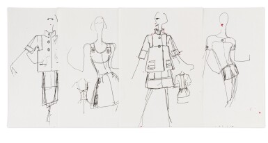 View full screen - View 1 of Lot 34. Four original sketches for fashion | Quatre croquis de mode originaux.