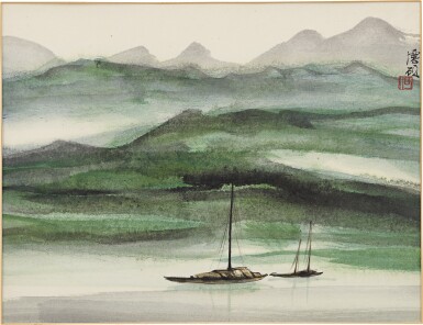 View full screen - View 1 of Lot 754. HE HUAISHUO 何懷碩 | MOUNTAINS AND BOATS 輕舟群山.