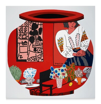 View full screen - View 1 of Lot 5. Red Pot with White Blouse.