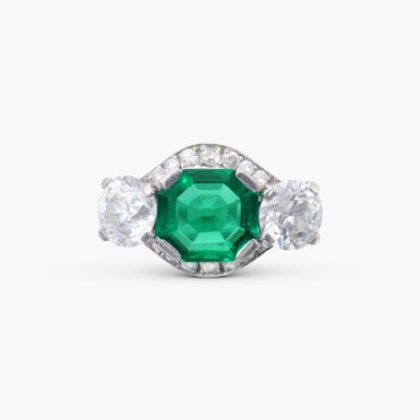 View full screen - View 1 of Lot 753. Emerald and Diamond Ring.