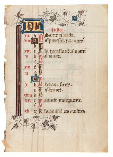 View full screen - View 1 of Lot 1. Nine manuscript leaves, mostly 15th century, from books of hours and prayerbooks, on vellum.