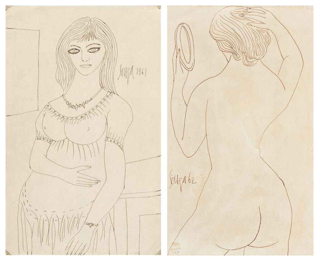 View full screen - View 1 of Lot 2. Untitled (Pregnant Woman); Untitled (Woman with Mirror), with the 1962 Gallery One exhibition catalogue.
