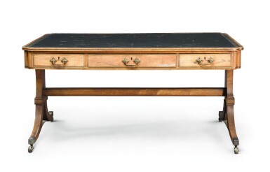 View full screen - View 1 of Lot 69. A REGENCY DOUBLE-SIDED BRASS INLAID ROSEWOOD LIBRARY TABLE, CIRCA 1805.