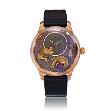 View full screen - View 1 of Lot 134. Reference J005023271 Petite Heure Minute Relief Dragon, A limited edition yellow gold wristwatch with mother of pearl and ruby-set dial, Circa 2012 | J005023271 型號 Petite Heure Minute Relief Dragon 限量版黃金腕錶配珍珠母及紅寶石錶盤,約2012年製.