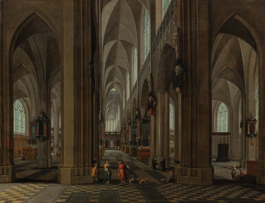 View full screen - View 1 of Lot 21. An Animated Church Interior | Intérieur d'église animé .