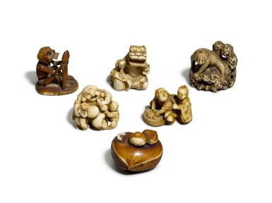 View full screen - View 1 of Lot 59. A group of six ivory netsuke, Edo - Meiji period, 19th century.