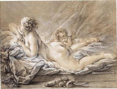 View full screen - View 1 of Lot 43. Recumbent Female Nude, with Cupid.