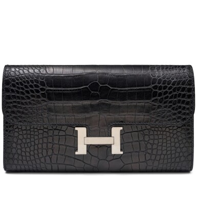 View full screen - View 1 of Lot 1407. Black Matte Alligator Constance Long Wallet Palladium Hardware, 2012.