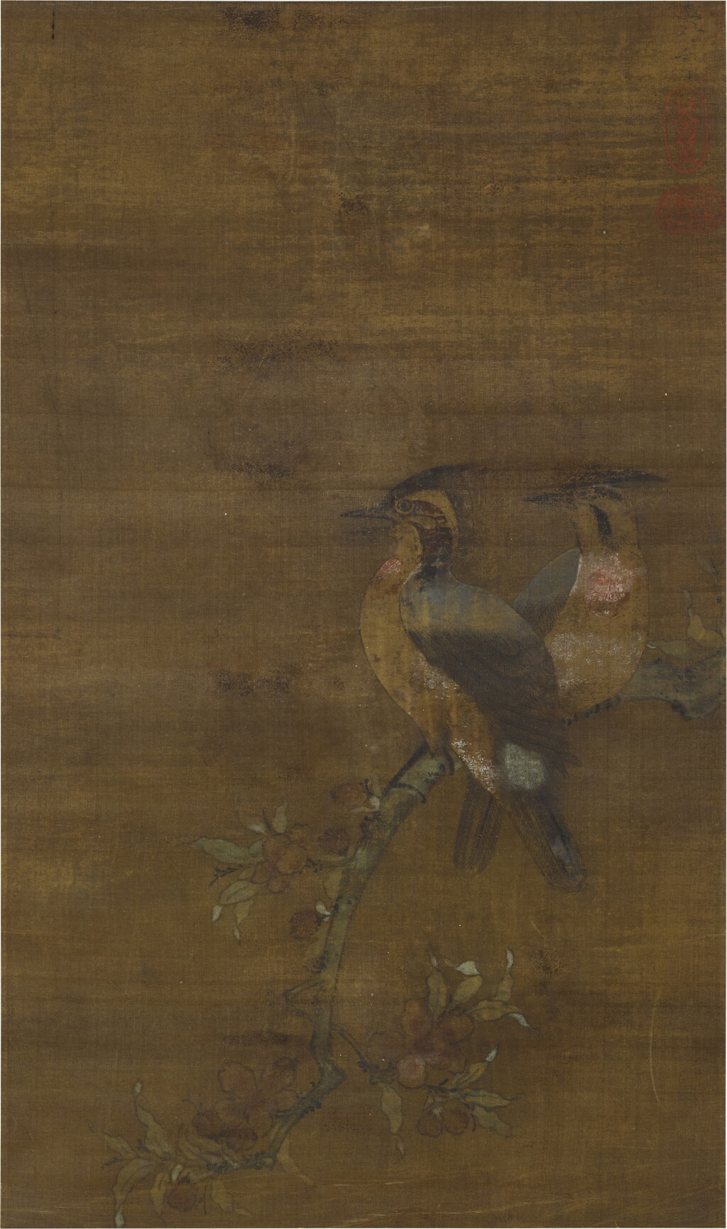 View full screen - View 1 of Lot 2597. 佚名(元) 桃花雙雉|Anonymous (Yuan Dynasty), Plum Blossomed and Two Birds.