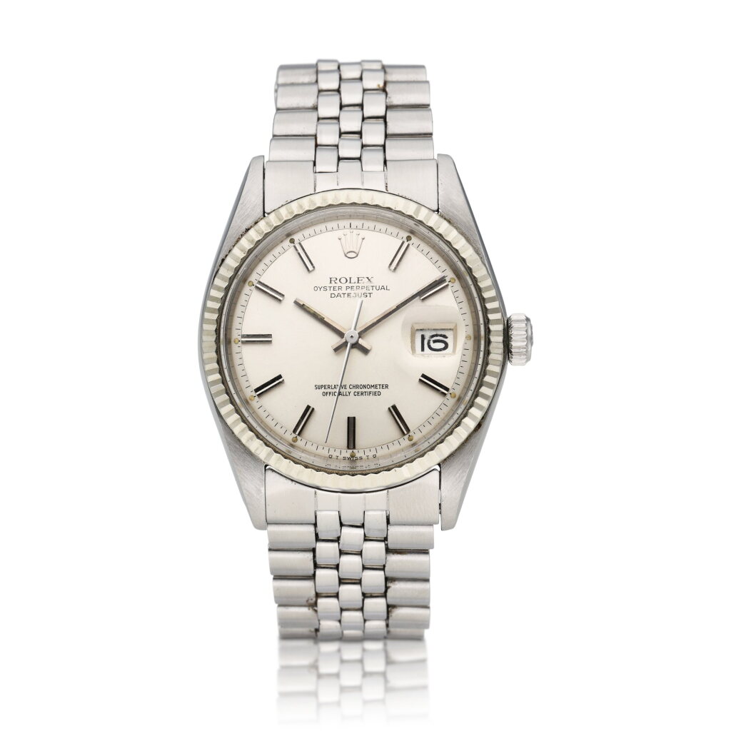 View full screen - View 1 of Lot 17. Reference 1601 Datejust | A stainless steel automatic wristwatch with date and bracelet, Circa 1974.