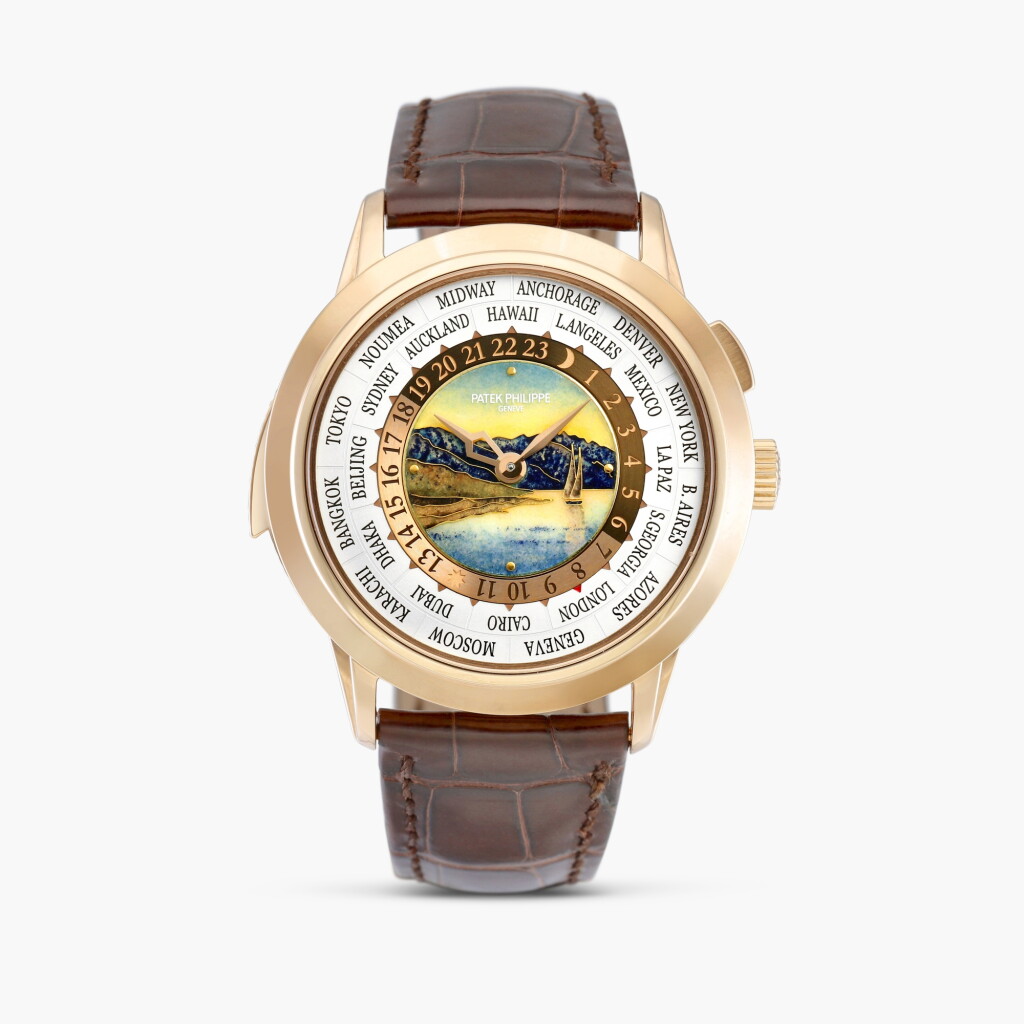 View full screen - View 1 of Lot 2598. Reference 5531 | A pink gold minute repeating world time wristwatch with cloisonné enamel dial, Circa 2019.