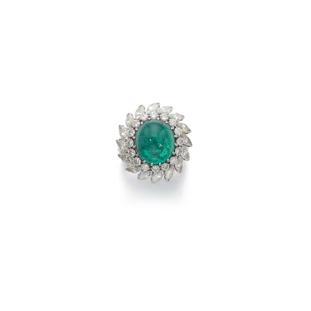 View full screen - View 1 of Lot 303. EMERALD AND DIAMOND RING.