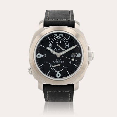 View full screen - View 1 of Lot 449. Wayfarer GMT Opera Meccana Montre bracelet à double fuseau horaire en acier avec indication de réserve de marche | Stainless steel dual time zone wristwatch with power reserve indication Vers 2008 | Circa 2008.
