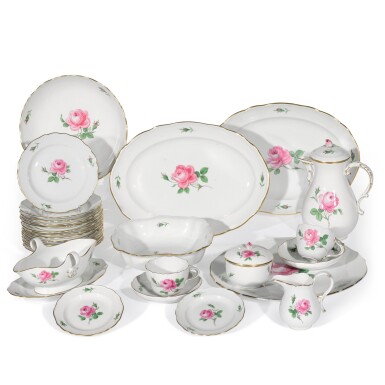 View full screen - View 1 of Lot 78. A Meissen pink rose pattern part dinner service, 20th century.