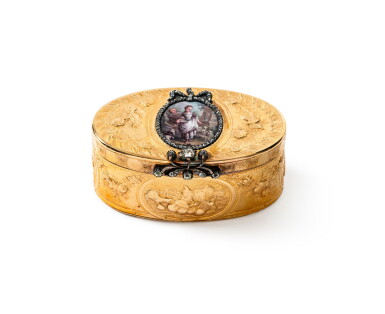 View full screen - View 1 of Lot 126. A jewelled gold and enamel snuff box, Marchand & Compagnie, Hanau, circa 1775.