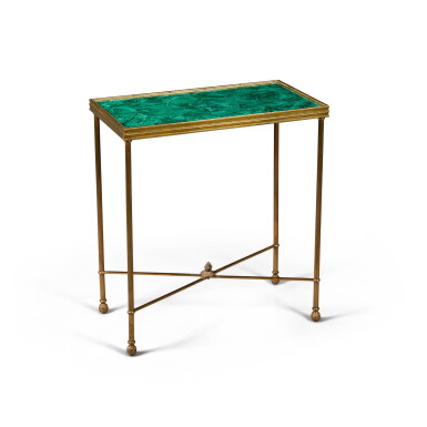 View full screen - View 1 of Lot 39. A French gilt-bronze table with malachite veneered top, 20th century, in the Louis XVI manner.