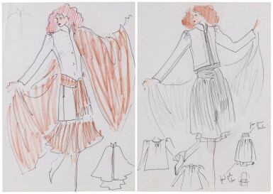 View full screen - View 1 of Lot 83. Two original sketches for fashion, end of 70's | Deux croquis de mode originaux, fin des années 1970.