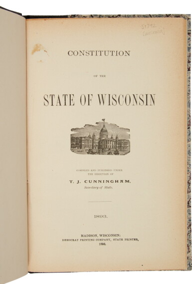 View full screen - View 1 of Lot 256. Wisconsin | Another copy of the Wisconsin Constitution.