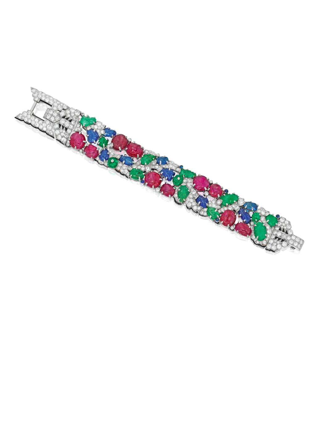 View full screen - View 1 of Lot 1. GEM-SET, DIAMOND AND ENAMEL 'TUTTI FRUTTI' BRACELET, CARTIER.