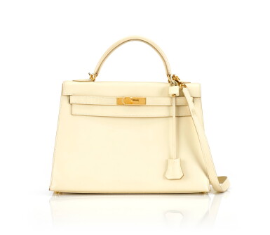 View full screen - View 1 of Lot 2. KELLY SELLIER 28 CALF BOX LEATHER CRAIE COLOUR WITH GOLD HARDWARE. HERMÈS, 2000.
