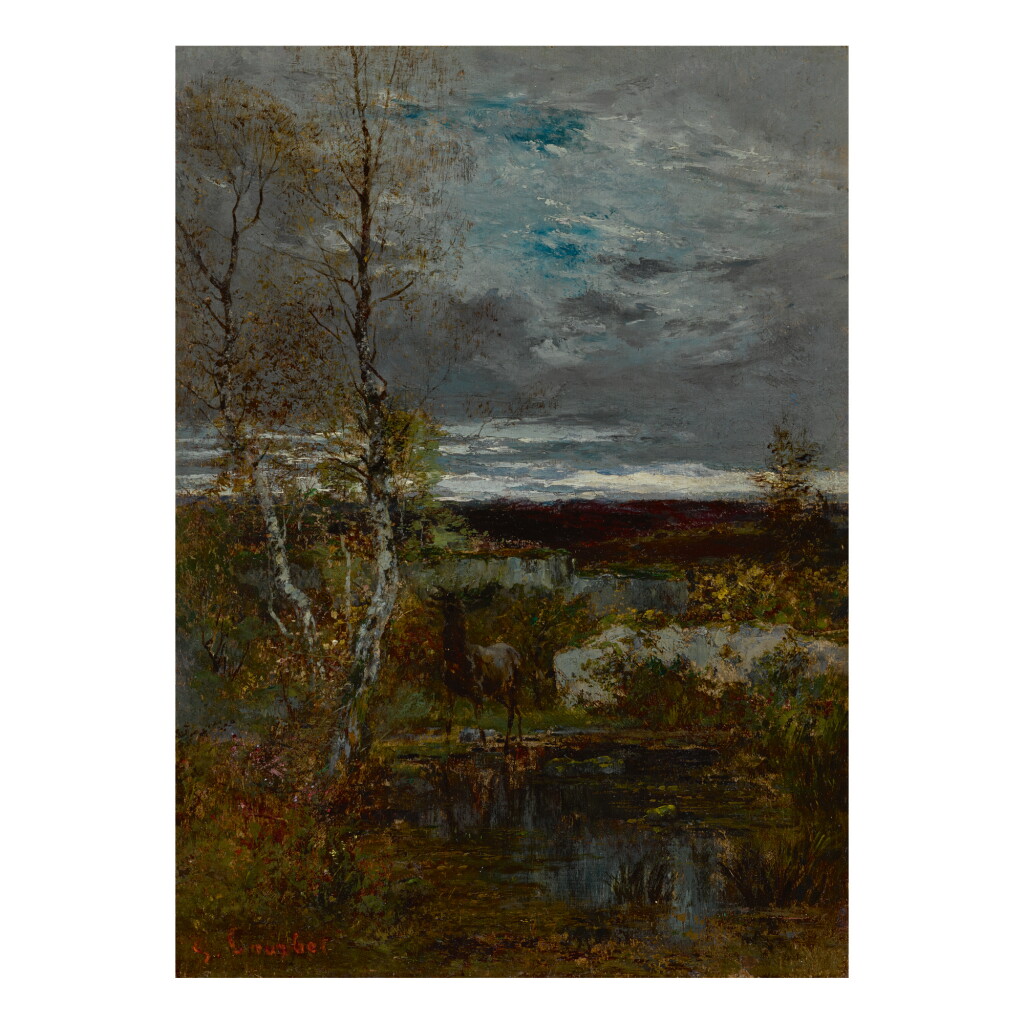 View full screen - View 1 of Lot 56. GUSTAVE COURBET | CERF À LA MARE (FONTAINEBLEAU).