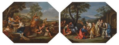 View full screen - View 1 of Lot 42. Moses defending the daughters of Jethro and Rebecca and Eliezer at the Well.