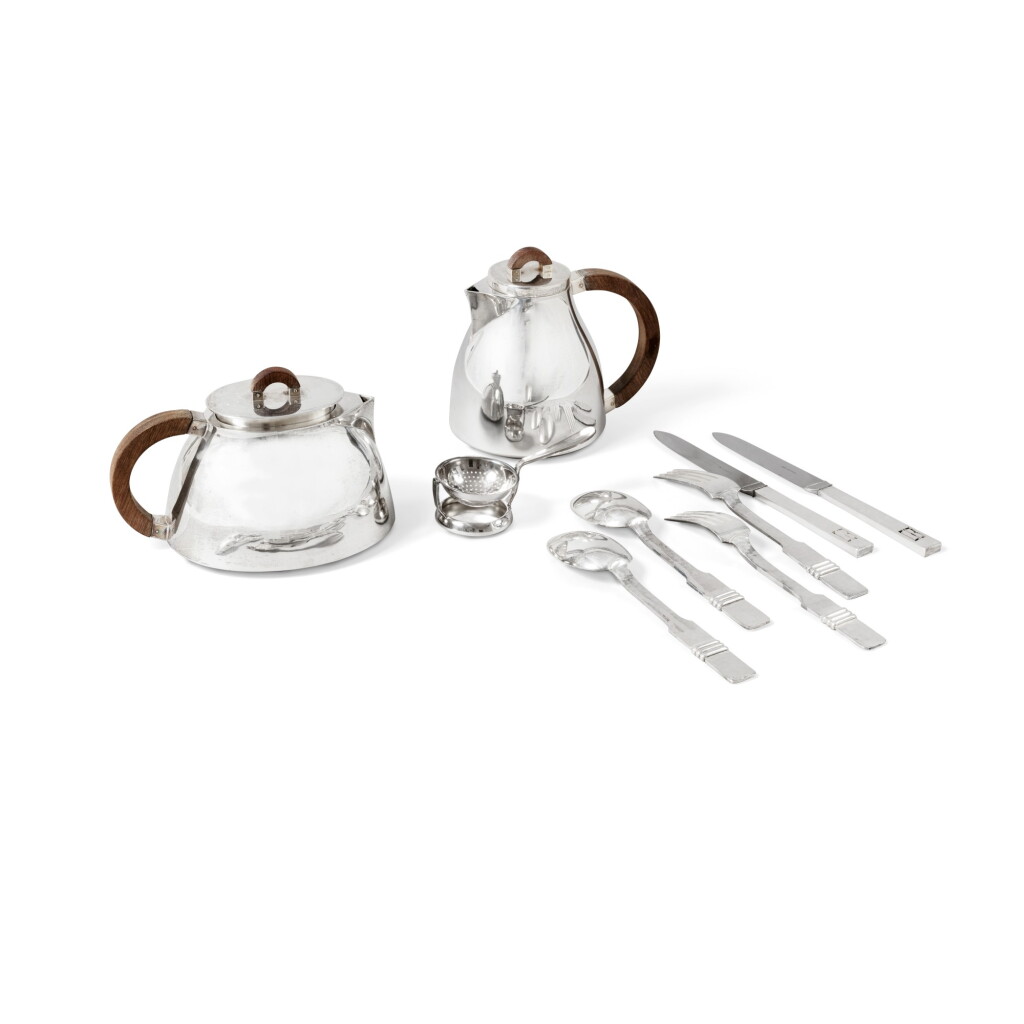 View full screen - View 1 of Lot 364. Flatware service including 12 forks, 12 knives and 6 soup spoons ; a teapot and a coffee pot | .