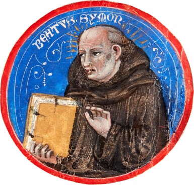 View full screen - View 1 of Lot 8. Three illuminatd roundels from the margins of a Choirbook on vellum illuminated by Niccolò di Giacomo da Bologna | Italy, Bologna | c.1365.