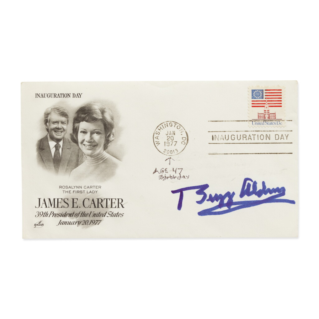 View full screen - View 1 of Lot 118. BUZZ ALDRIN. BUZZ ALDRIN'S JIMMY CARTER INAUGURATION DAY COVER, SIGNED BY ALDRIN.