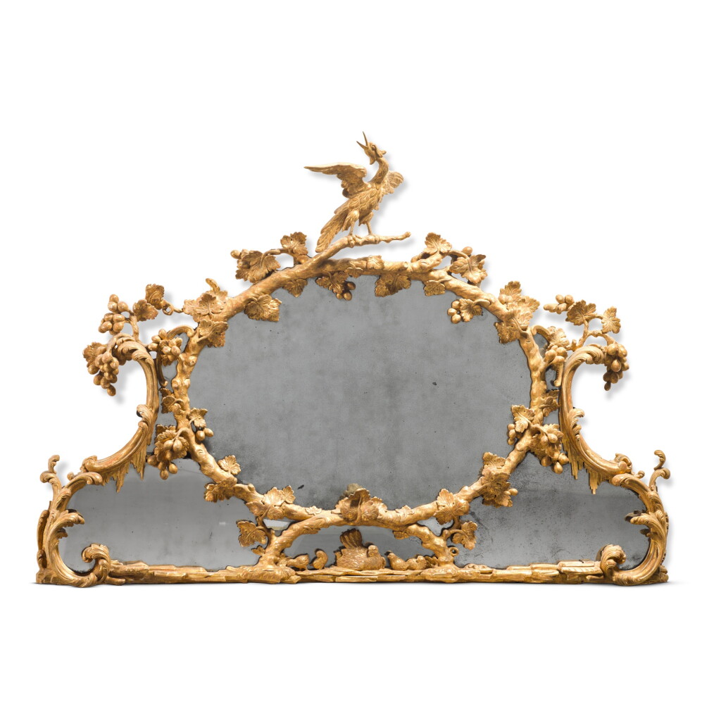 View full screen - View 1 of Lot 19. A George III carved giltwood overmantel mirror, circa 1765.