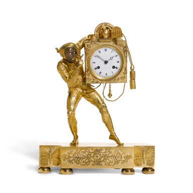 View full screen - View 1 of Lot 128. An Empire ormolu and patinated bronze 'Harlequin' mantel clock, circa 1815.