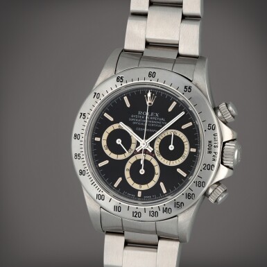 View full screen - View 1 of Lot 171. Daytona 'Inverted 6 Zenith', Reference 16520 | A stainless steel chronograph wristwatch with floating 'Cosmograph' and bracelet | Circa 1987.