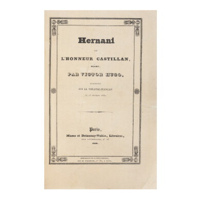 View full screen - View 1 of Lot 45. Hernani. Mame et Delaunay-Vallée, 1830. Édition originale. In-8 (demi-veau rouge de Huser)..