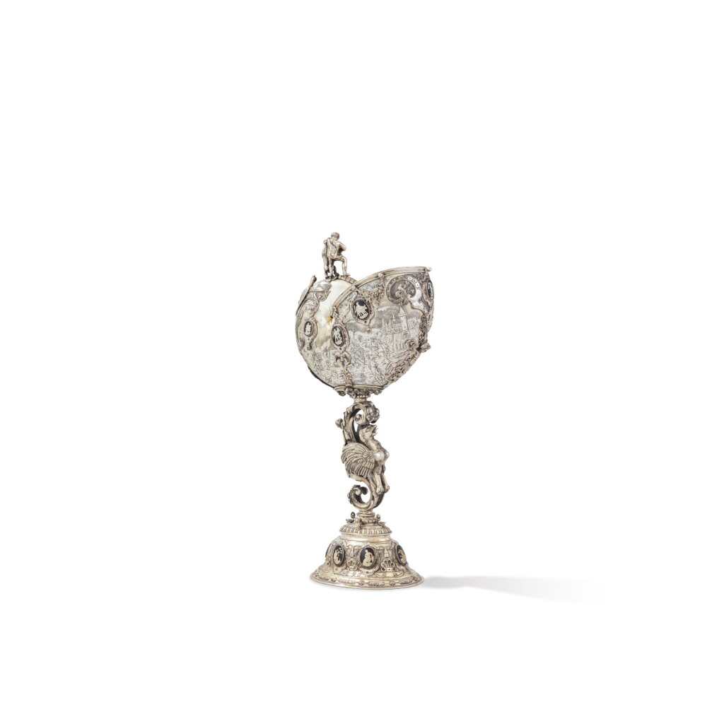 View full screen - View 1 of Lot 197. A German silver-mounted nautilus shell, probably Hanau, late 19th century.