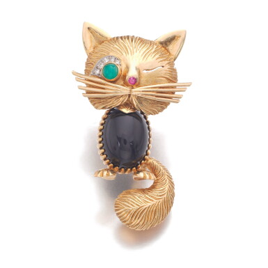 View full screen - View 1 of Lot 763. Gem set brooch, 'Chat Malicieux',.