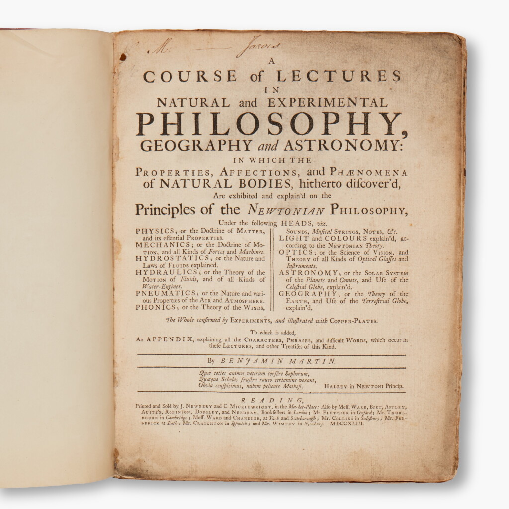 View full screen - View 1 of Lot 124. (Newtoniana) — Martin, Benjamin | A Course of Lectures in Natural and Experimental Philosophy ..., Reading, 1743, first edition.